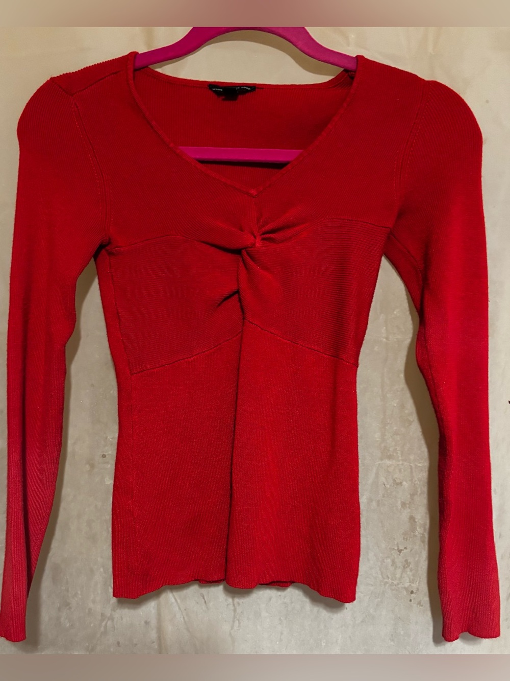 Guess-Visicose/Rayon Knit-Sweater W/Front Decorative Twist-Red-Size Small